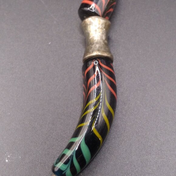 Sterling Silver Spacers beads & Clasp Striped Black Glass Beads 18''  Necklace - Picture 2 of 5